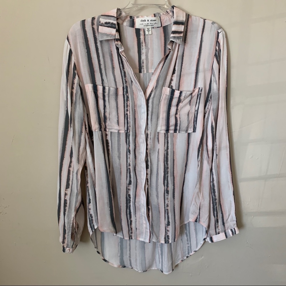 Cloth & Stone Anthropologie Stripe Button Down Long Sleeve Top Size S